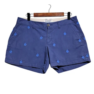 Old Navy donna 4 pantaloncini chino blu ricamati barca a vela nautica 100% cotone - Foto 1 di 4