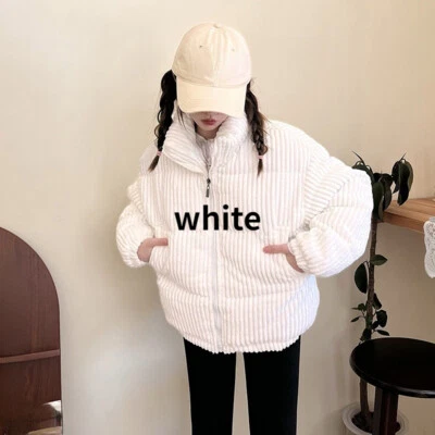 Women Quilted Zip Padded Corduroy Short Coat Casual Warm Winter Outwear Thicken - Image 1 of 4