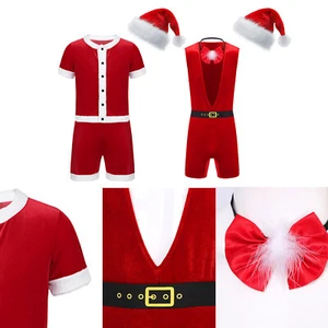 Men's Santa Claus Costume Christmas Tuxedo Lingerie One-piece Santa Bodysuit - Picture 1 of 23