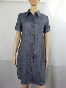 Camicia Theory Wayne Tierra Wash lino con bottoni manica corta blu taglia 6 - Foto 1 di 6