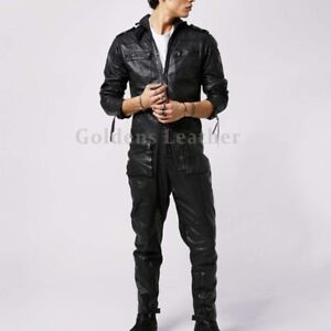 Classic Styled Men Genuine Leather Jumpsuit Leather Overall For Men