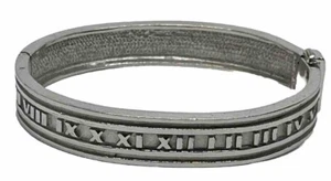 Sterling Silver Roman Numeral Atlas Hinged Bangle Bracelet - Picture 1 of 5