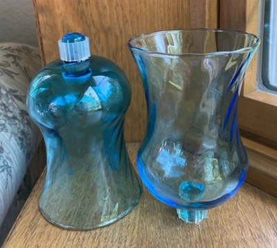 2 HOMCO Aqua бирюзовый синий вихрь оптическое стекло PEG обет чашки подсвечники - Изображение 1 из 4