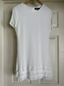 Vestido Lulus Blanco Buenos Aires Talla L con cremallera en capas flecos de ganchillo peso ligero - Imagen 1 de 21