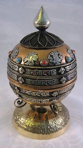 Buddismo Tibetano Om Mani Padme Hum Globo Scrivania Ruota Preghiera - Foto 1 di 4