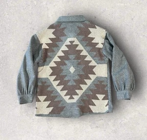 New Ranch Girl Western Sweater Knit Jacket Coat Aztec Print Grey Charcoal NWT - Picture 1 of 14