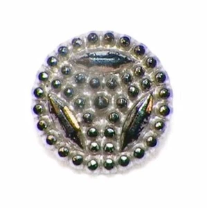 Black Glass Button Silver Luster Brass Box Shank Victorian Dimi Antique #47 - Picture 1 of 3