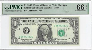 1963 $1 CHICAGO FRN. PMG GEM Uncirculated 66 EPQ Banknote. G/C block. 1st of 2 - Picture 1 of 2