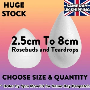 Polystyrene Rose Buds & Teardrops - Rosebuds / Craft Foam Flower Centre Cone - Picture 1 of 12