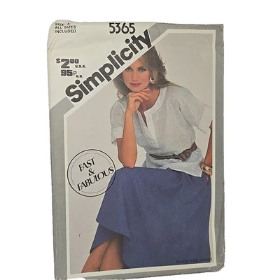 80s Simplicity 5365 Tunic Shirt & Pull on Skirt Pattern Misses sz 6-16 UNCUT - Image 1 of 4