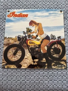 VINTAGE INDIAN MOTORCYCLES PORCELAIN HEAVY METAL ADVER SIGN 1970’s 10”x10” - Foto 1 di 9