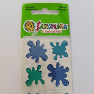 Vintage Prismatic Sandylion Stickers Blue   Water Splashes Ink Paint Splotches  Foto 1 de 3