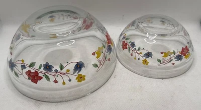 2 Vintage Durable Heat Resistant Nesting Glass Bowls Floral Pattern  5” & 6-3/4” - Image 1 of 2