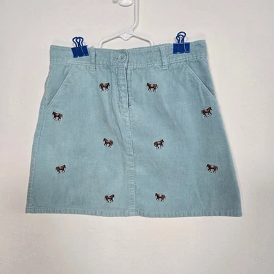 E. Land  Girls Light Blue Corduroy Skirt With Embroidered Horses. Size 12. - Image 1 of 4
