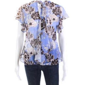 Alexis Women's Sz S Blue Floral Blouse Flutter Short Sleeve Button Front Top - Picture 1 of 9