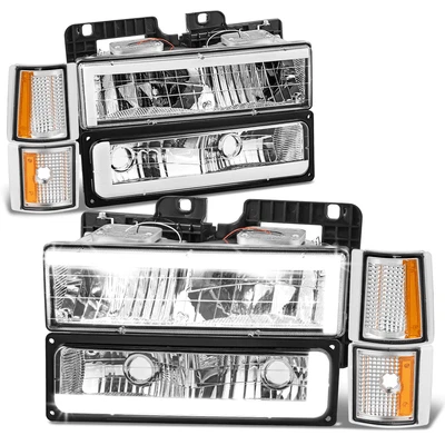 Fit 94-00 GMC C/K 1500-3500 C-LED DRL Farol + Sinal + Lâmpada de Canto Âmbar Cromada - Imagem 1 de 4