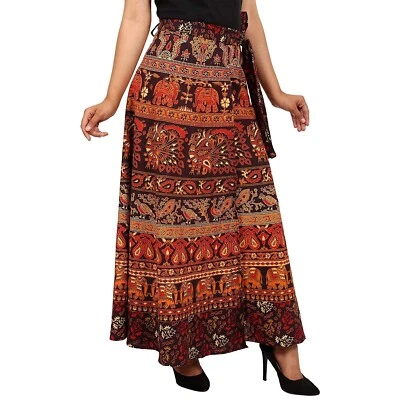 Long Around Wrap Skirt Vintage Rapron Elephant Mandala Maxi Indian Ethnic Us - Image 1 of 3