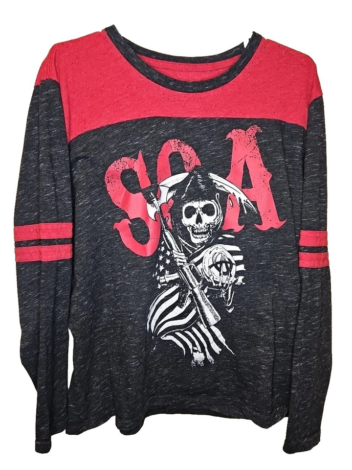 Son's Of Anarchy Shirt Size Mens L Large Red Black Long Sleeve Reaper Logo - Image 1 of 4
