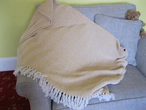 Dunelm Fischgrät Überwurf ockergelb + Fransen 130x180cm recycelte Baumwolle Decke - Bild 1 von 4