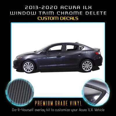 Para Acura ILX 2013-2020 Borde de ventana Cromo Eliminación Blackout Superposición - Vinilo negro Foto 1 de 4