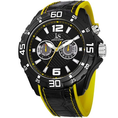 Nuevo Reloj Hombre Joshua & Sons JS79YL Negro Suizo Multifunción Correa en Capas Foto 1 de 4