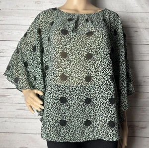 Tramp Semi-Sheer Blouse Small Teal Black Leopard Print Polka Dot Poncho Style - Picture 1 of 14