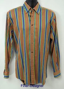 ETRO Milano Button down Dress Shirt Casual Striped Long Sleeve Men's Size 39 NEW - Picture 1 of 5