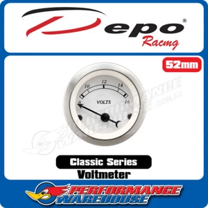 Depo Racing Classic Series Voltmeter Gauge 52mm White Face, DP52-VO - Picture 1 of 2