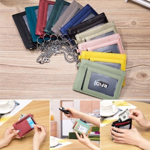 Slim RFID Blocking Genuine Leather Wallets Id Card Holder Key Ring Coin Purse US - Picture 1 of 24
