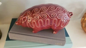 Vintage Mid Century Red Burgundy Pig Hog Hors D’oeuvres Holder Glazed Ceramic - Picture 1 of 6