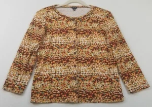 Rafaella Button Up Shirt Women's Medium Abstract 3/4 Sleeves Knit Stretch Casual - Picture 1 of 10