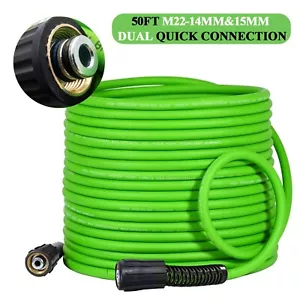 Super Flexible High Pressure Washer Hose 1/4" M22-14mm & 15mm Female Connect 50' - Picture 1 of 7