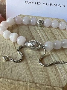 David Yurman .925 8mm Rose Quartz Spiritual Bead Bracelet & Silver Bead - Picture 1 of 14