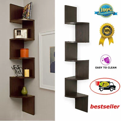 Estante de Montaje en Pared Esquina Grande Marrón Estante para el Hogar 5 Estantes Muebles Zig Zag Moderno Foto 1 de 4