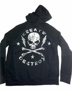 Divided H&M Create Destroy Heavy Knit Skull Snap Black Graphics Hoodie Sz Large - Picture 1 of 12