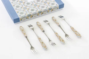 Gabeln 6 Stück Fayence hellblau mit Etui die Sterne ngl 042 - Bild 1 von 2