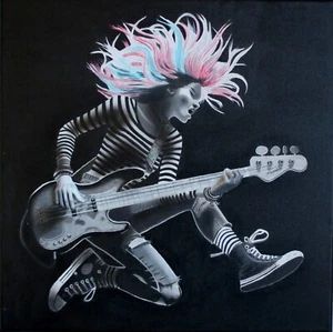 "Bass Jumper" female guitarist painting - Picture 1 of 2