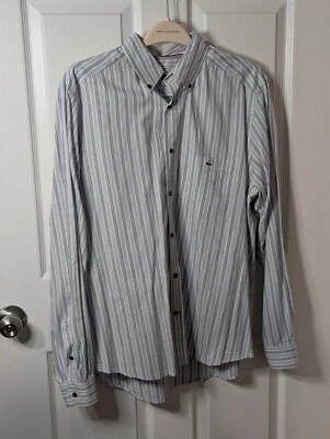 Camisa de vestir Lacoste manga larga a rayas con botones blanca/gris para hombre 42 Foto 1 de 4