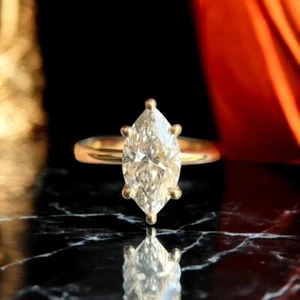 Certified 2 Ct Marquise Diamond Lab Grown Engagement Ring 18k Yellow Gold IGI - Picture 1 of 12
