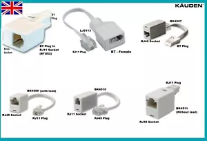 RJ45 RJ11 Plug Socket Adapter or Modem ASDL Router Hub Ethernet Network BT Phone - Picture 1 of 12