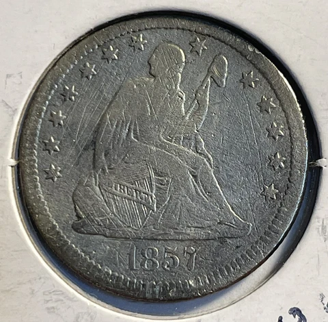 1857 Seated Liberty Quarter - 90% Silver - Free Shipping - P13-27 Cover