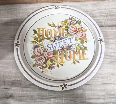 Bandeja floral grande de metal Home Sweet Home punto de cruz 1986 vintage original Foto 1 de 4