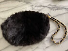 Paolo Masi Black Handbag Mink Fur Purse Leather Chain Wristlet Clutch Euc