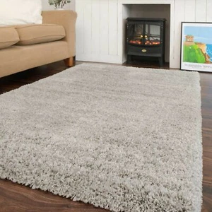 Large Silver Shaggy Rug Grey Super Soft Living Room Rug Deep Pile Bedroom Mat - Picture 1 of 16