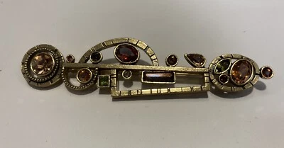 Patricia Locke ‘06 Brooch Pin Bar Gold Tone Tweed Fall Colors Sunset Harvest USA - Image 1 of 4
