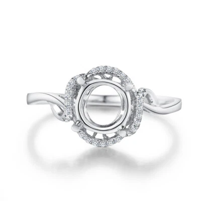 Round Cut 6.5mm Semi Mount Ring Real SI/H Diamond 14K White Gold Wedding Jewelry - Image 1 of 4