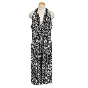 Evan Picone Dress Women's 16 Black Tan Geometric Print Sleeveless Midi V-Neck - Picture 1 of 15