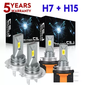 4 PIEZAS H15 H7 CSP Bombillas LED de haz alto/bajo 6500K Blanco Brillante 40000LM EE. UU. - Imagen 1 de 13