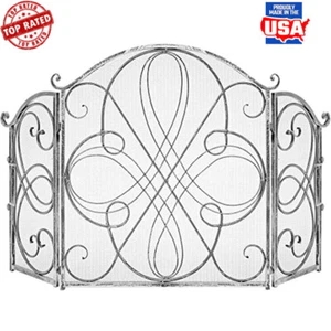 3-Panel Wrought Iron Fireplace Screen Spark Guard Folding Safety Protector New - Picture 1 of 6