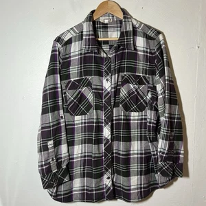 Duluth Womens 3X Purple White Flannel Plaid Button Up Shirt Long Sleeve Pockets - Picture 1 of 4